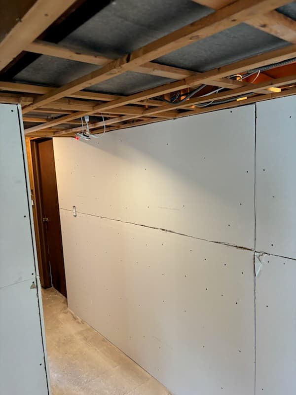 During: about 40 sheets of new drywall going up in the basement.